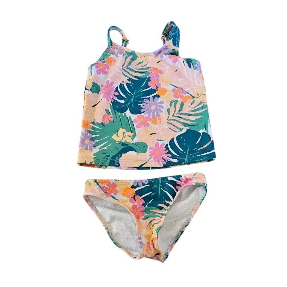 Roxy Teenie Wahine Girls Tropical Floral Tankini Swimsuit Set Size 4 Multi Color